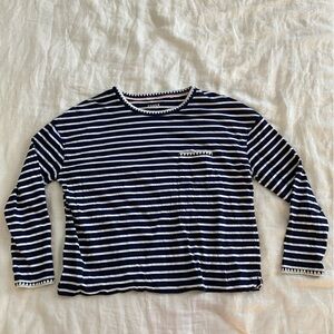 BODEN embroidered Navy and White Striped Long Sleeve pocket Top